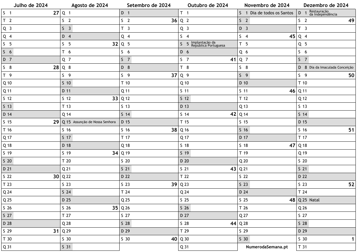 Calendario 2024, segundo semestre